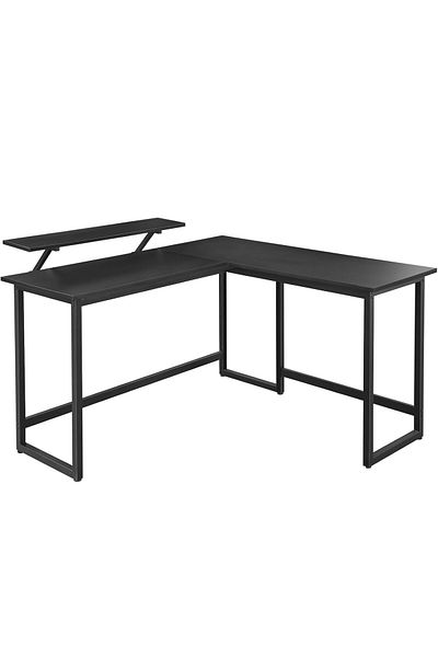 VASAGLE L-Shaped Desk with Monitor Stand, Metal Frame, 140x130x76cm, Black