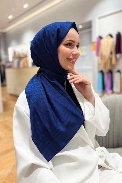 Armine Chain Pattern, Cotton Jacquard Shawl - Dia6-4816 - Navy Blue