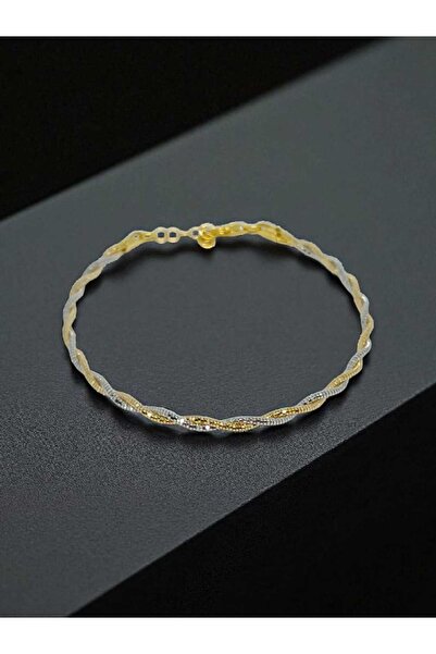 LUNEL Silver 925 Ayar Gümüş Altın ve Beyaz Renkli Örgü Model Ayarlanabilir Ka...