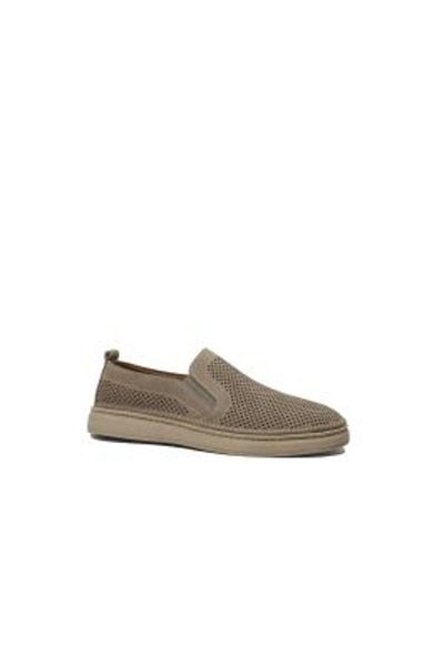 GORETTI Men's Loafers Gray Nubuck Leather with Perforations