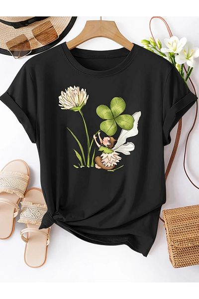 Pink Sky Unisex Cotton Black Oversize Crew Neck Casual T-Shirt