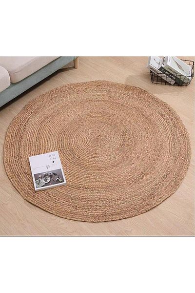genric FFD Natural Jute Round Hand Braided Home Decorative Area Rug Universal Round Jute Reversible