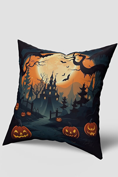 EsnafAli Halloween Husă pentru pernă tematică cu dovleac, Casa bântuită de Halloween