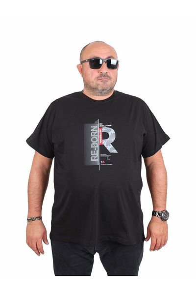 Starbattal Men's Plus Size Crew Neck T-Shirt Re-Born 25185 Black