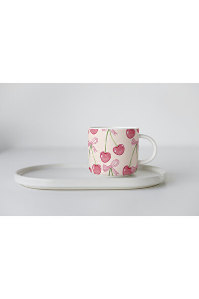EYBaskı Tasarım Pink Cherry Patterned Porcelain Mug – Summer Mood Design