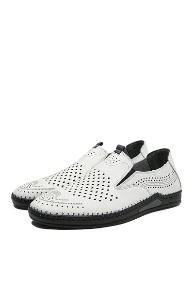 GORETTI Men's Moccasins, white leather, perforated design
