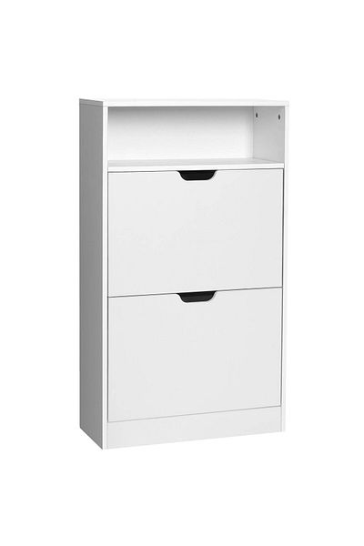 VASAGLE Shoe cabinet with 3 folding doors, for 8-12 pairs, 60x24x102 cm, white