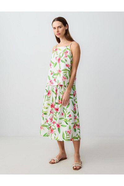 Jimmy Key Ecru Strap Plain Collar Linen Blended Patterned Blouse