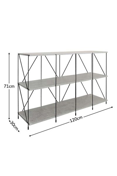BAITY Console Entrance Table with 3 Shelves - Malaysian Wood, Grey Color