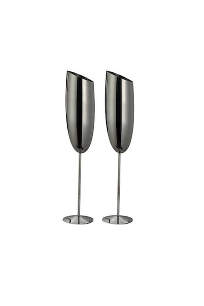 Nabi Market Set 2 Champagne Glasses with Tilted Rim Stainless Steel Silver Premium