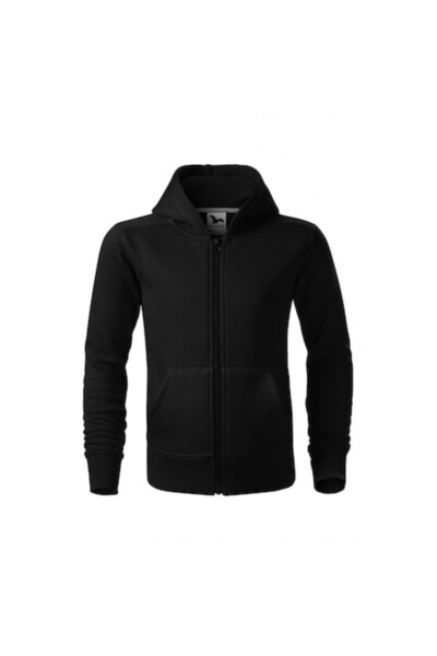 Malfini Hanorac pentru copii cu fermoar la modă, negru, mărimea 8 ani/134 cm