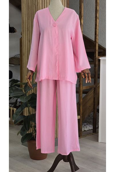 NANTİREA One-Button Comfortable Fit Pink Pants Suit