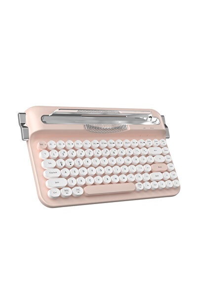Coverzone Retro Daktilo Klavye Bluetooth & 2.4G, Standlı, Yuvarlak Tuşlu, Erg...