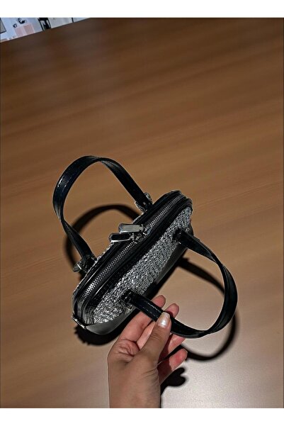 LEATHEROO Geantă baghetă cu sclipici argintie cu design special texturat pentru femei