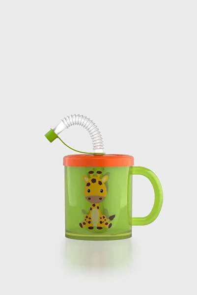 Renga Ruby Giraffe Patterned 210 ml Pp Baby Cup with Straw and Handle 142003 Green-Orange