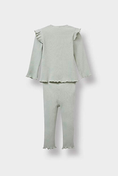 DeFacto 2 Pcs Floral Long Sleeve Ribbed T-Shirt Leggings Mint Green Baby Girl Bottom-Top Set Y1122A2/Gn11