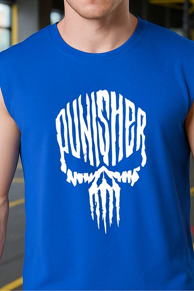 BESSA Blue Printed Sportsman Tank Top Crew Neck Cotton Sleeveless Tank Top Punisher Men
