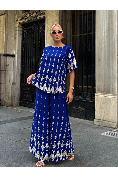 CARLA MARA Viscose Fabric Patterned Wide Leg Bottom Top Set