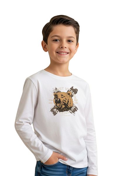 panios kids Plain Round Neck Bearr Printed Detail Boy's Sweatshirt