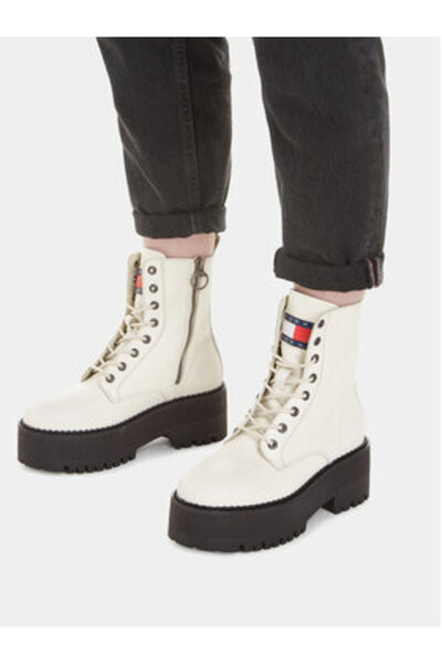 Tommy Jeans Ghete de damă până la gleznă EN0EN02305 Albe