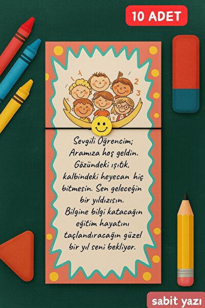Emtory Home 10 Adet Okul Hoşgeldin Kartlı Emoji Bileklik - Okul Hediyesi - Sı...