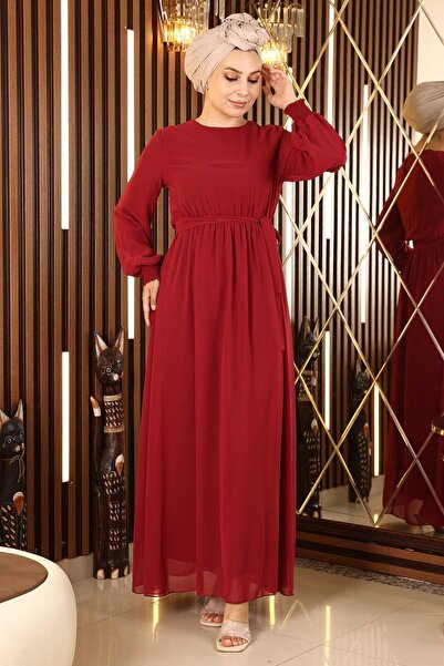 Missvalle Βραδινό φόρεμα σιφόν ελαστική μανσέτα Claret Red 12003