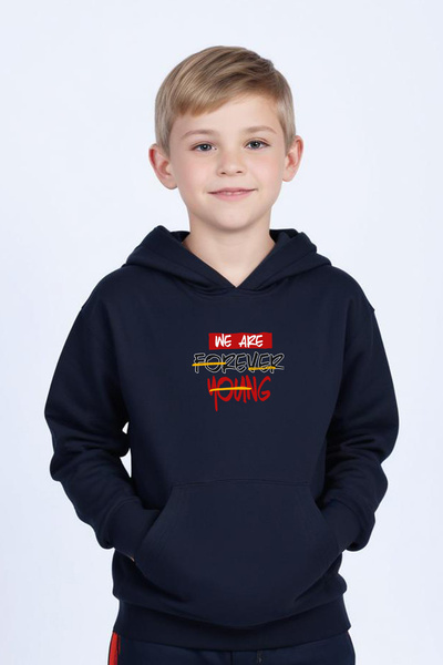 panios kids Boy's Sweatshirt with Hooded Kangaroo Pocket Foreever Printed Det...