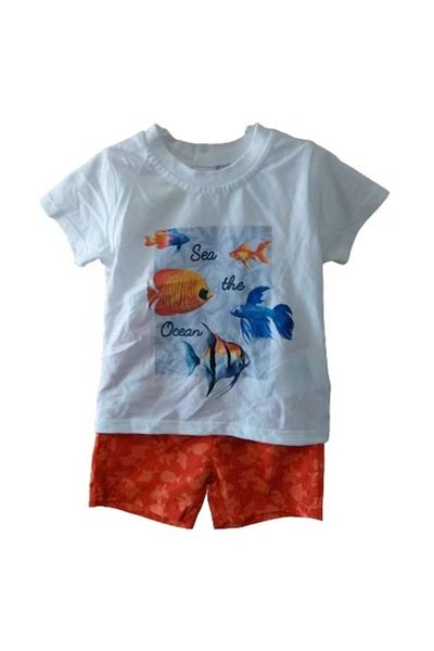 OEM Children's outfit, white/orange with fishnets, cotton, 6 months