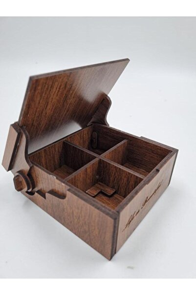 Mu Art Ahşap Wooden Decorative Box Walnut Patterned 9 cm X 9 cm X 4 cm