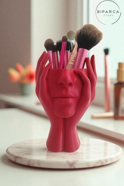 Biparca Store Organizator de machiaj și suport pentru pensule cu design silue...