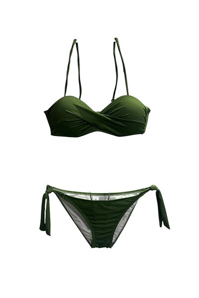 TooHot Women's Green Twist Strapless Neck Tied Bikini Set