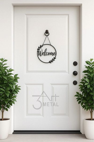 3art Metal Metal Welcome Door Ornament – Modern and Stylish Welcome Sign with Hanger, Decorative Door Top Ornament