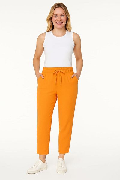 enmodaiçgiyim Orange Color 100% Cotton Muslin Fabric Women's Trousers – Narrow Leg, Pockets, Comfortable Fit Casual Trousers
