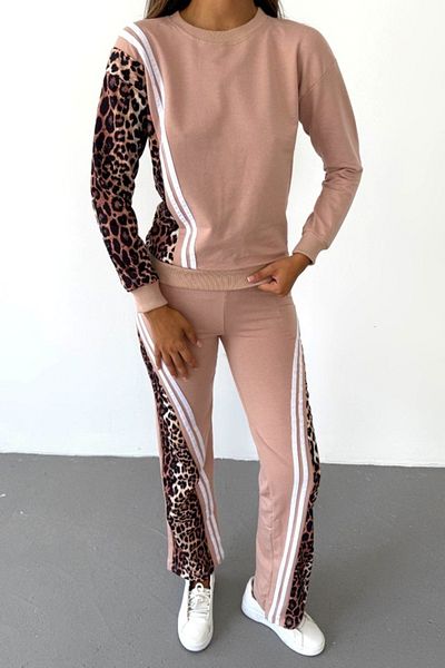 FashionForYou LEONA women's sports suit, with two-tone animal print, Dusty pink, S