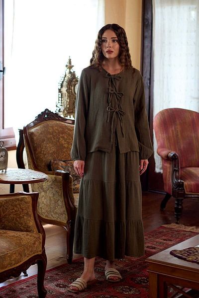 Ceylan Otantik Khaki Muslin Fold Skirt