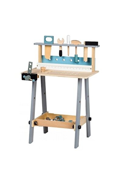 Ecotoys Set Jucarie atelier de lucru pentru copii, din lemn, cu scule si accesorii, 32 piese, Multicolor