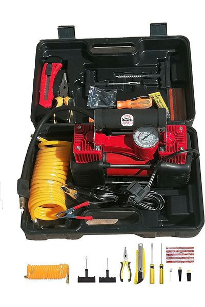 CFT California Portable Air Compressor Pump Dual Cylinder Heavy Duty Tire Inflator, 150 PSI 12V Air