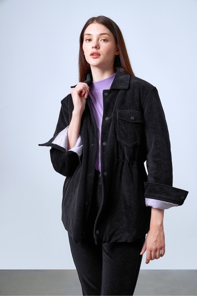 SPORTEMPT Fitilli Kadife Dokulu Ayarlanabilir Bel Detaylı Çıtçıtlı Kadın Mont...