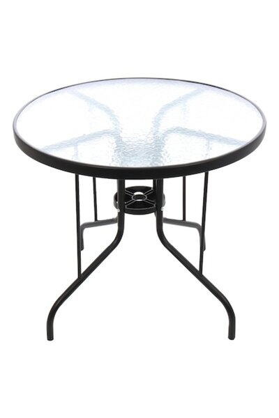 OEM Masa pentru Interior/Exterior, Cadru Metalic cu Blat de Sticla, rotunda, 4 persoane, 80 x 70 cm
