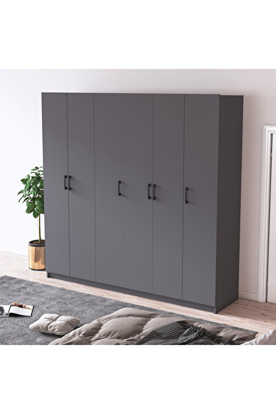 asratrend Asra Trend MDF 6 Kapaklı Gardırop - 180×180×47cm, 10 Raflı Düzenleyici Çok Amaçlı Dolap, G-06