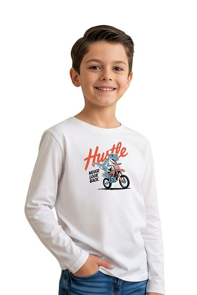 panios kids Plain Round Neck Hustle Dinosaur Printed Detail Boy's Sweatshirt