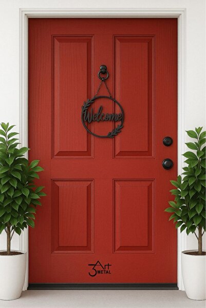 3art Metal Metal Welcome Kapı Süsü – Askılı, Modern ve Şık Karşılama Tabelası, Dekoratif Kapı Üstü Süsü