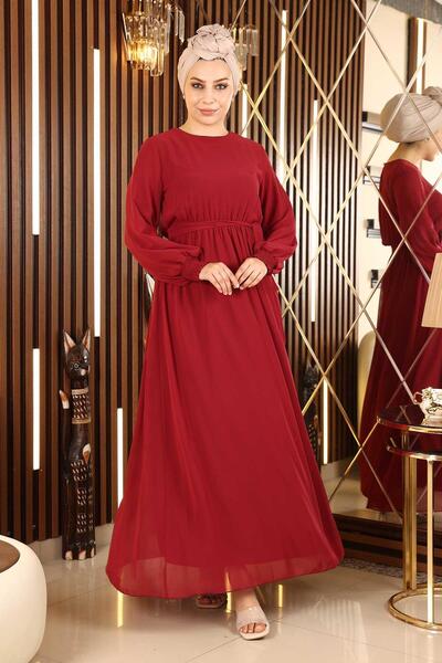Missvalle Βραδινό φόρεμα σιφόν ελαστική μανσέτα Claret Red 12003
