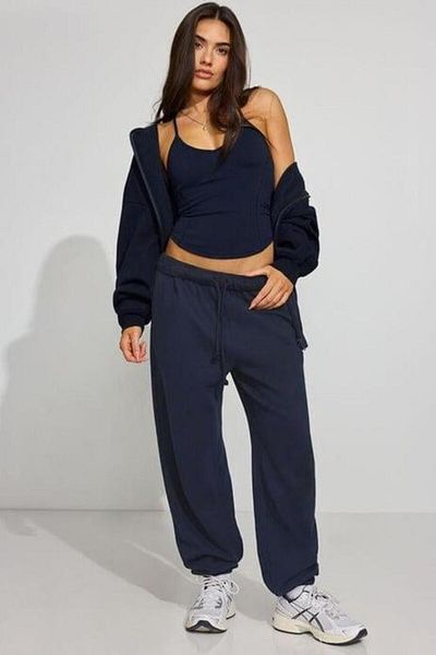 Madmext Navy Blue Cuffed Pocket Women's Sweatpants Mg2540