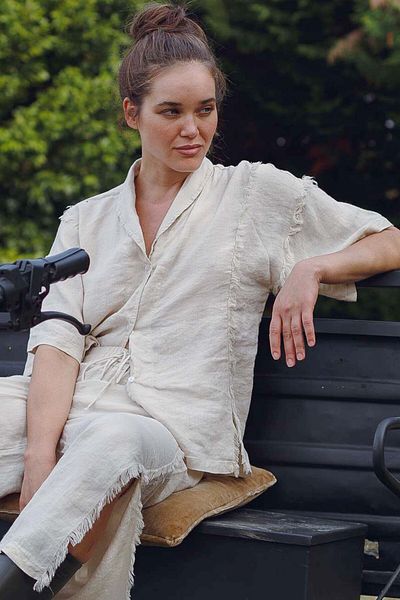 JOJOMIA April Short Sleeve Women's Shirt Tasseled Beige