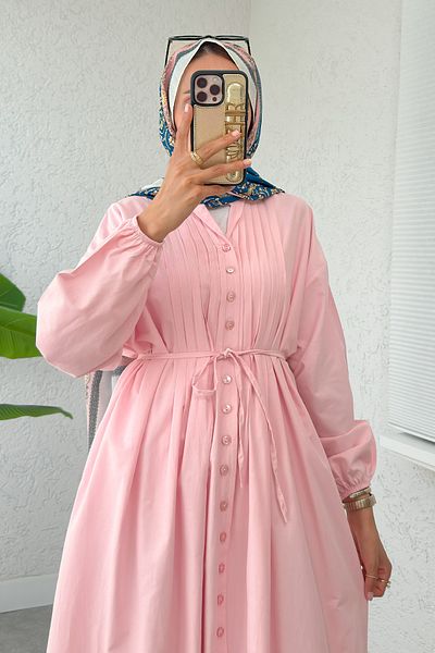 Salih Çelebi Ribbed Casual Dress 2425 - Pink