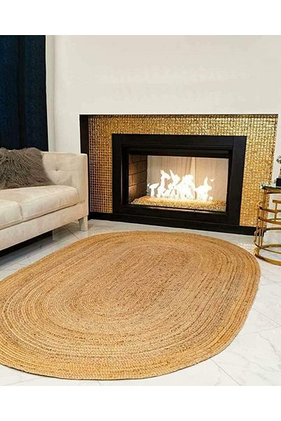 genric FFD Natural Jute Oval Hand Braided Area Rug - Eco-Friendly Rustic Farmhouse Style Carpet