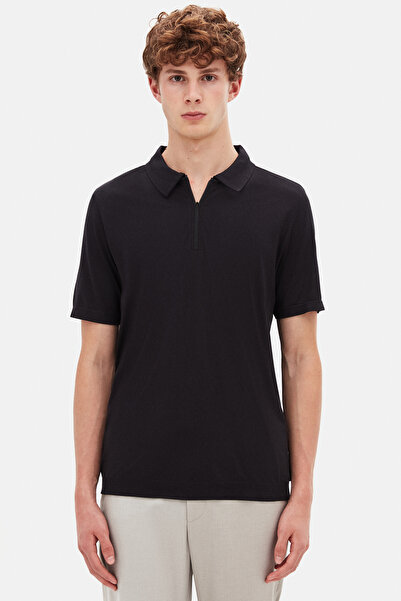 Tween Slim Fit Siyah Yarım Fermuarlı Polo Yaka Yazlık T-Shirt