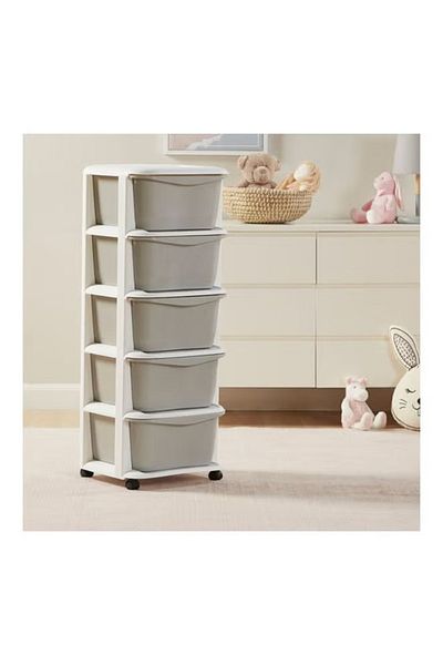 Home Box Marcus 5-Drawer Storage Tower – Grey, 36.4 x 37 x 96 cm