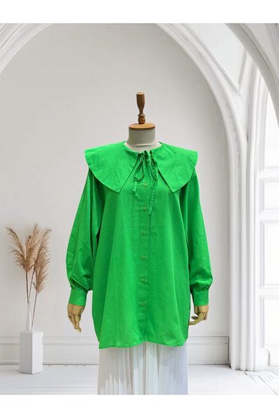 BUTİK SEPETİN Wide Collar Linen Shirt